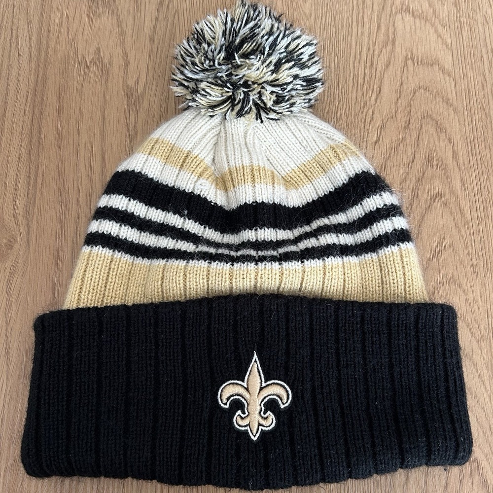 NFL Team Apparel New Orleans Saints Black Gold‎ Fleur de Lis Knit Pom Pom Beanie